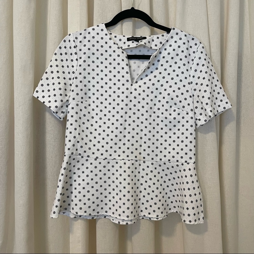 White Patterned Work Blouse
